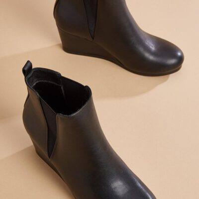 Shoes VERSONA  | Faux Leather Wedge Booties New_Black