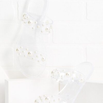 Shoes VERSONA  | Double Band Pearl Sandals Crystal_Clear