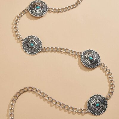 Accessories VERSONA  | Turquoise Stone Chain Belt Silver