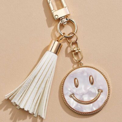 Accessories VERSONA  | Marbled Smiley Face Keychain White