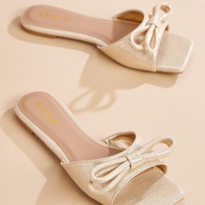 Shoes VERSONA  | Metallic Bow Slides Gold