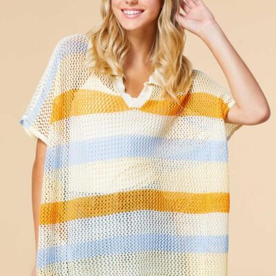 Accessories VERSONA  | Stripe Your Tears Poncho Brown_Sugar