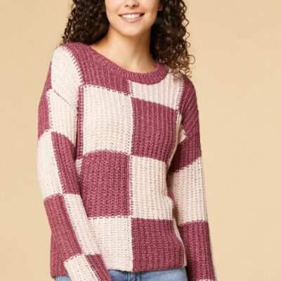 Apparel VERSONA  | Checkmate Chic Sweater Light_Purple