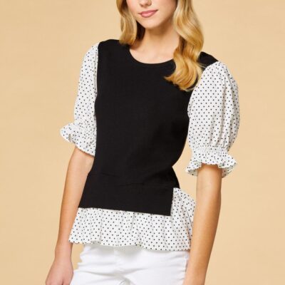 Apparel VERSONA  | Parisian Caf Top Black_White_Pattern