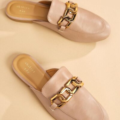 Shoes VERSONA  | Chain Loafer Mules Light_Taupe