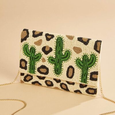 Accessories VERSONA  | Beaded Cactus Clutch Leopard_Pattern