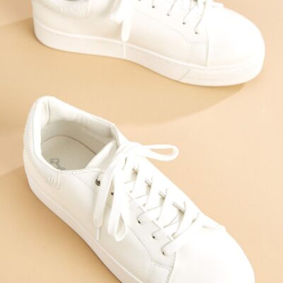 Shoes VERSONA  | Pearl Heel Platform Sneakers Bright_White