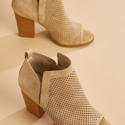 Shoes VERSONA  | Perforated Peep Toe Booties Taupe