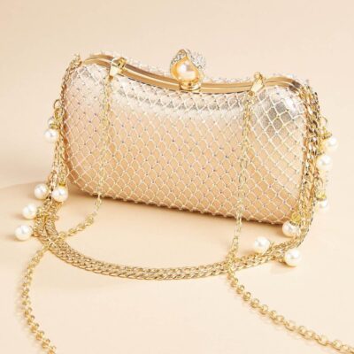 Accessories VERSONA  | Done Meshing With You Clutch Champagne_Beige