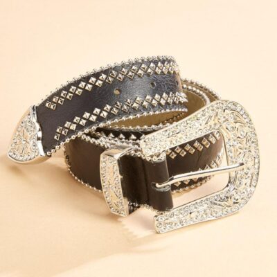 Accessories VERSONA  | Rhinestone Cowgirl Belt New_Black