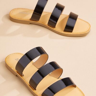 Shoes VERSONA  | Black Triple Banded Sandals New_Black