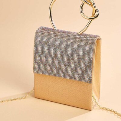 Accessories VERSONA  | Iridescent Rhinestone Clutch Rose_Gold