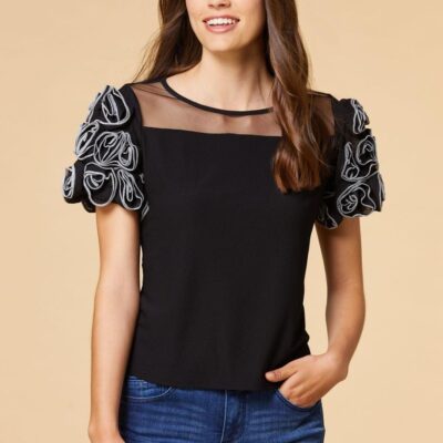 Apparel VERSONA  | Stop And Smell The Roses Top Black