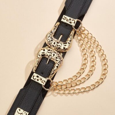 Accessories VERSONA  | Filigree Chain Belt New_Black